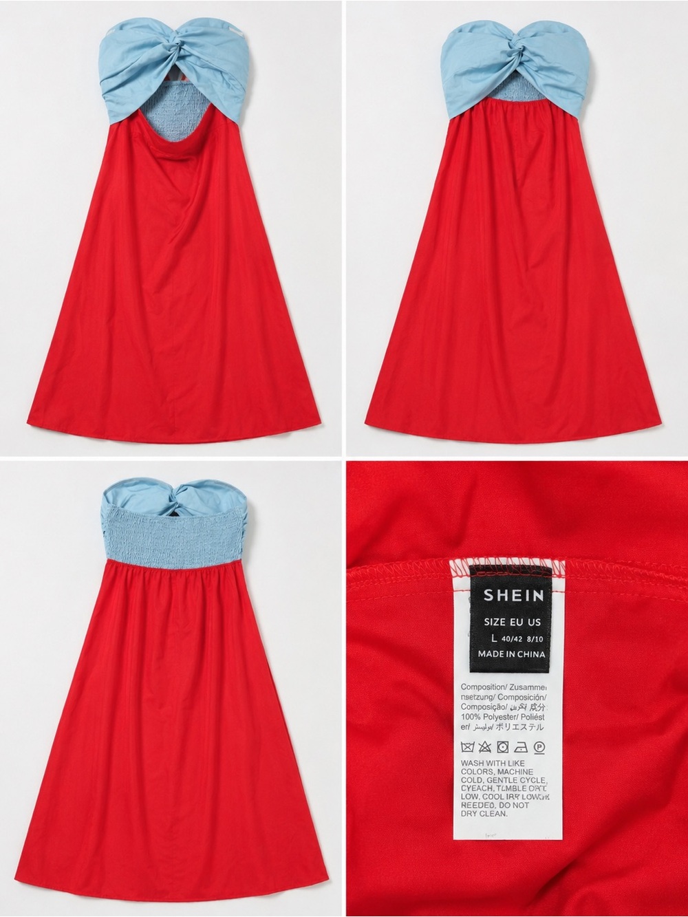 SHEIN Red A-Line Dress with Light Blue Twist Bodice